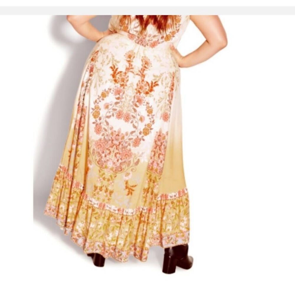 City Chic XL Boho Hi Lo Maxi Dress Festival Cottagecore Prairie Floral V Neck - Picture 2 of 15
